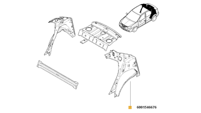 Pasaj Roata Spate Stanga Dacia Logan 2004-2012 Berlina, dublura aripa, 6001546676,  piesa originala OE