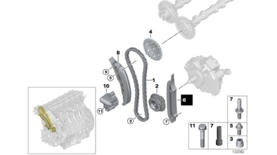 Patina Ghidare Lant Distributie deasupra BMW Seria 1 (E87), 3 (E46/E90/E91/E92/E93), 5 (E60/E61), 6 (E63/E64), 7 (E65, E66, E67), X3 (E83), X5 (E53), X5 (E70) 2.0D/2.5D/3.0D 04.98-12.13,  11312249627