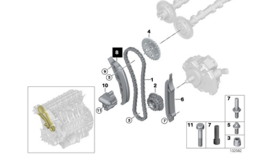 Patina Tensionare Lant De Distributie top Bmw seria 1 (E87), 3 (E46), 3 (E90), 3 (E91), 3 (E92), 3 (E93), 5 (E60), 5 (E61), 6 (E63), 6 (E64), 7 (E65, E66, E67), X3 (E83), X5 (E53), X5 (E70), X6 (E71, E72) 2.0D/2.5D/3.0D 09.01-12.13, 11312249626