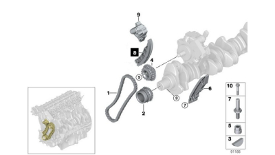 Patina Tensionare Lant De Distributie Inferior BMW 1 (E87), 3 (E46), 3 (E90), 3 (E91), 3 (E92), 3 (E93), 5 (E60), 5 (E61), 6 (E63), 6 (E64), 7 (E65, E66, E67), X3 (E83), X5 (E53), X5 (E70), X6 (E71 2.0D/2.5D/3.0D 09.01-12.13;  13522249623