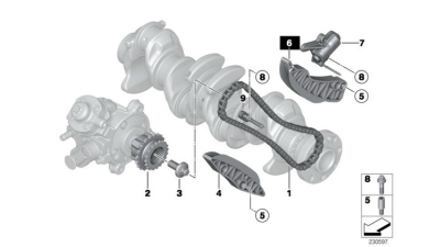 Patina lant distributie inferior BMW Seria 1 (E81, E82, E87, E88, F20, F21), Seria 3 (E90, E91, E92, E93, F30, F31, F34), Seria 4 (F32), Seria 5 (E60, E61, F07, F10, F11), X1 (E84), X3 (E83, F25), partea stanga, 2.0, Original, 13528573159