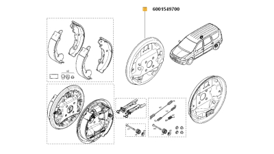 Platou Frana Spate Dacia Logan Furgon/Pickup 2007-2012, marcaj 9", partea Dreapta Fara Abs, 6001549700,  piesa originala OE