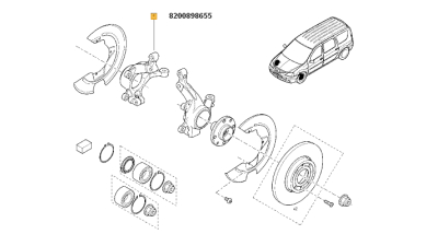 Portfuzeta roata fata Dacia Logan I MCV, Van, Pickup 2008-05.2014 (pentru discuri frana 260x22mm), partea Dreapta, Cu Abs, 8200898655,  piesa originala OE