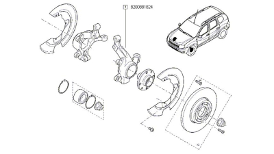 Portfuzeta roata fata Dacia Duster 2010-2018 (pentru discuri frana 280x24mm), partea stanga, modele cu/fara ABS, 8200881824,  piesa originala OE