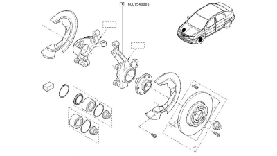 Portfuzeta roata fata Dacia Logan 2004-2012 Sandero 2008-2012, partea stanga, modele cu ABS, 6001548865,  piesa originala OE