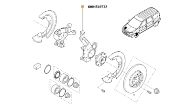 Portfuzeta roata fata Dacia Logan I MCV, Van, Pickup 2008-05.2014 (pentru discuri frana 259x20.6mm), partea stanga, modele cu Abs, 6001549732,  piesa originala OE