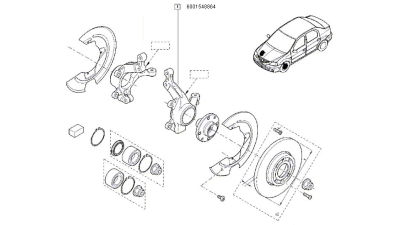 Portfuzeta roata fata Dacia Logan 2004-2012 Sandero 2008-2012, partea stanga, modele fara ABS, 6001548864,  piesa originala OE