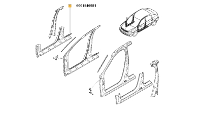 Prag Dacia Logan 2004-2012 Berlina, Logan MCV, EXpress VAN, bavolet lateral partea Dreapta, 6001546981,  piesa originala OE