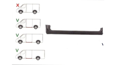 Prag Mercedes Sprinter (906) 01.2007-, 209-524 07.2006- VW Crafter (2E) 12.2005- Stanga lungime 1550mm , sub usa culisanta , cargo hold: L=3265/4300/4700mm, prag din metal