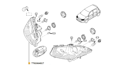 Far Halogen RENAULT MEGANE II 11.2002-12.2015 partea Dreapta, tip bec H1+H7, 7701064017,  piesa originala OE