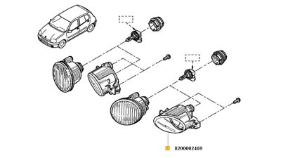 Proiector Stanga OE RENAULT Alaskan CLIO 3, ESPACE 4, Juke, KOLEOS, LAGUNA 2, MASTER 2010-, MODUS, VEL SATIS, Clasa X W470 2017-; NISSAN ALMERA, MICRA 2003-2017, PRIMERA, QASHQAI 2007-, X-TRAIL 2001-; Roque; OPEL MOVANO 2010-, 8200002469,  piesa originala