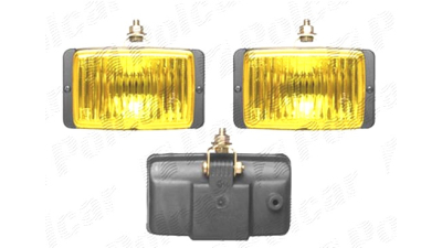 Set proiectoare auto Wesem 12/24V rectangular bec H3 partea stanga/dreapta 138x78x60mm sticla galbena carcasa neagra, cu lumina de ceata
