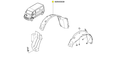 Carenaj roata punte fata Opel Movano 07.1998-07.2007, Renault Master (D) 07.1998-07.2007, partea Stanga, 8200432028,  piesa originala OE