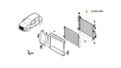 Radiator racire motor Dacia Dokker 2012-, Lodgy 2012-, Logan 2 2012-, Sandero 2 2012-; Renault Captur 2013-, Clio 4 2012, 1.5 dCi, 1.6, Original, 214107326R