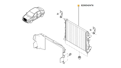 Radiator racire Dacia Logan cu/fara Ac 2004-2008 1.4/1.6MPI, Sandero 1.4/1.6MPI cu AC, Solenza 1.4mpi, 1304/1305/1307 Pick-up 1 9 Diesel, Renault Clio 2 1998-, Kangoo, Symbol 1999-. 8200343476,  piesa originala OE
