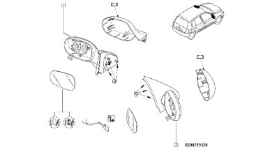 Oglinda exterioara Renault Clio II, Symbol 2002-2012 reglare electrica, partea Dreapta (se livreaza fara capac si geam), 8200219320,  piesa originala OE