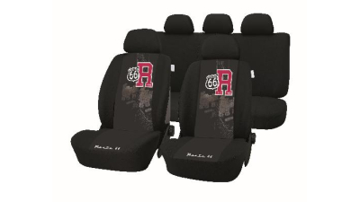 Huse scaune auto Route 66 , set 9 buc fata si spate, culoare negru