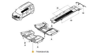 Scut Motor Plastic Dacia Dokker 2012-, Dokker Van, Lodgy 2012- mootr 1.2 TCE/1.5 dci, Sandero II 2012- motor 0.9 TCE, 1.2 16V/1.5 dci,, Logan II motor 0.9 TCe/1.2 16V/, 758908453R,  piesa originala OE