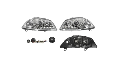 Set faruri tuning Seat Ibiza/ Cordoba 02.2002-05.2006 BestAutoVest partea Dreapta/ Stanga H1+H1 manual/electric, cu lumini pozitie LED, transparent argintiu