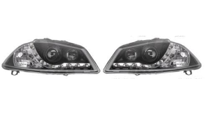Set faruri tuning Seat Ibiza/Cordoba 02.2002-05.2006 BestAutoVest partea Dreapta/ Stanga H1+H1 manual/electric , cu lumini pozitie LED, transparent negru