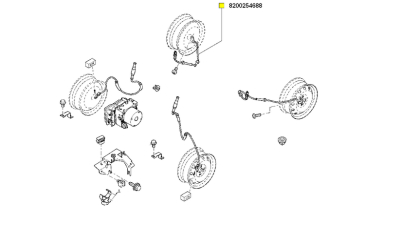 Senzor Abs Roata Spate DACIA LOGAN2004-12.2008, LOGAN EXPRESS 2006-2009, LOGAN MCV 2006-2009; RENAULT TWINGO I motorizari 1.2-1.6, 8200254688,  piesa originala OE