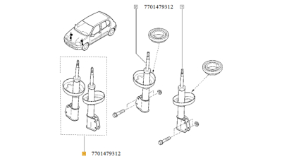 Set 2 Amortizoare Suspensie fata Renault Clio II 1998-2012, 7701479312,  piesa originala OE