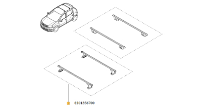 Set Bare Transversale portbagaj cu cheie Dacia Logan 2 Berlina/Sedan 2012-2019, Sandero 2 2012-2019, 8201356700,  piesa originala OE