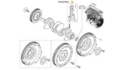 Set Biele Motor Dacia Logan 2004-2012, Sandero 2008-2012 Motor 1.5 Dci, 26mm, Renault Clio; Nissan Note Micra; 4 Bucati