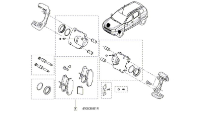 Set placute frana fata Dacia Logan 1 (KS, FS), Lodgy (JS), Dokker (KE), Duster 2; Mercedes Citan (W415); Nissan Note 1 (E11); Renault Clio 3 (BR), Kangoo 2 (KW), Clio 4 (BH), Megane 4 (B9), Original, 410608481R