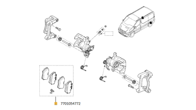 Set Placute Frana Spate Renault Trafic 2001-2014; Trafic 2014-; Fiat Talento 2016-; Nissan Primastar 2002-2010; Opel Vivaro 2001-2014; VW Transporter T4, 7701054772,  piesa originala OE