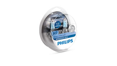 Set 2 becuri auto cu halogen pentru far Philips SHARP White Vision Ultra H7 12V 55W PX26D, 12972WVUSM