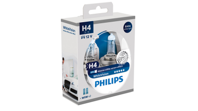 Set 2 becuri auto cu halogen pentru far Philips White Vision H4 12V 60/55W P43t-38