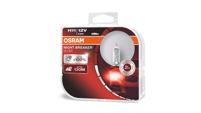 Set 2 becuri auto cu halogen pentru proiector Osram NIGHT BREAKER SILVER H11 12V 55W PGJ19-2 , 64211NBS