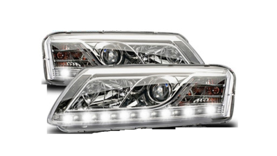 Set faruri tuning Audi A6 (C6) Sedan/Avant 05.2004-10.2008 fata stanga-dreapta daytime running light H1+H7, transparent silver