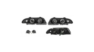 Set faruri tuning Bmw Seria 3 E46 Sedan/Combi 06.1998-09.2001 BestAutoVest fata stanga+dreapta , negru-transparent , tip bec H1+H1