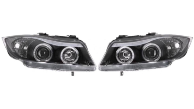 Set faruri tuning Bmw Seria 3 (E90/E91) Sedan/Touring 11.2004-08.2008 BestAutoVest fata stanga+dreapta, transparent-negru, fara motoras, tip bec H1+H7, reglare manuala/electrica