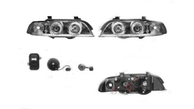Set faruri tuning Bmw Seria 5 (E39) 01.1996-06.2004 BestAutoVest fata stanga+dreapta,  transparent-negru cu indicator LED