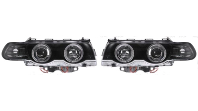 Set faruri tuning Bmw Seria 7 (E38) 09.1998-12.2001 BestAutoVest fata stanga+dreapta tip bec D2S+H7, transparent-negru