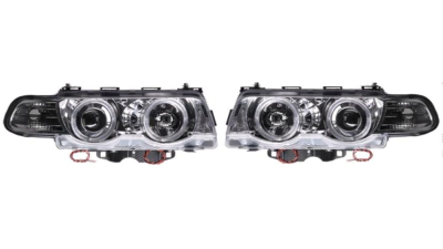 Set faruri tuning Bmw Seria 7 (E38) 09.1998-12.2001 BestAutoVest fata stanga+dreapta tip bec D2S+H7, transparent-silver