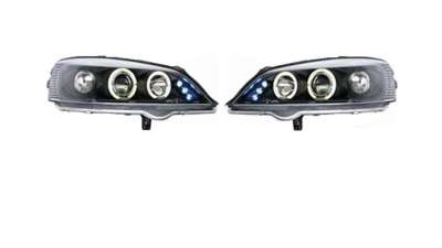 Set faruri tuning Opel Astra G 01.1998- 08.2009 BestAutoVest fata stanga+dreapta , transparent negru, tip bec H1+H1