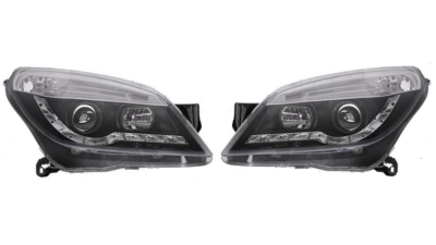 Set faruri tuning Opel Astra H 10.2003-04.2007 BestAutoVest fata stanga+dreapta daytime running light H1+H1 manual, transparent-negru