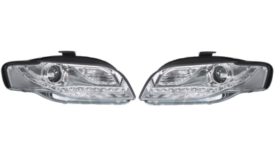 Set faruri tuning Audi A4 (B7) 11.2004-03.2008 BestAutoVest fata stanga-dreapta transparent-silver cu tip bec H9