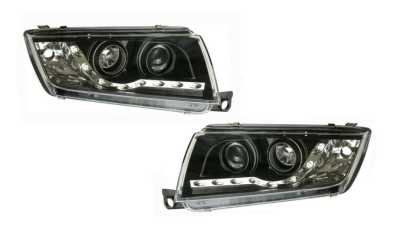 Set faruri tuning Skoda Fabia 1 (6Y) 04.2000-03.2007 BestAutoVest partea Dreapta/ Stanga , tip bec H1+H1, lumini parcare LED, transparent negru