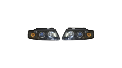 Set faruri tuning VW Passat Sedan+Combi (B5) 1997-2000 BestAutoVest partea Dreapta+Stanga, tip bec H1+H1, negru-transparent, cu leduri gen angel eyes