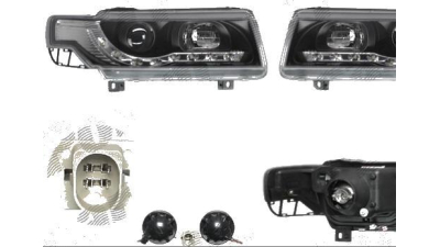 Set faruri tuning VW Passat Sedan+Combi (B4 (3A)) 10.1993-10.1996 BestAutoVest partea Dreapta+Stanga daytime running light, tip bec H1+H1, negru-transparent