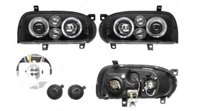 Set faruri tuning VW Golf 3 (1H) (Hatchback + Combi+Cabrio) 08.1991-04.1999 BestAutoVest partea Dreapta+Stanga, (tip golf 4), tip bec H1+H1, negru-transparent