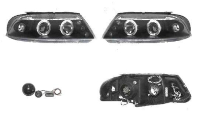 Set faruri tuning VW Passat Sedan+Combi (B5) 11.2000-01.2005 BestAutoVest partea Dreapta+Stanga, tip bec H1+H1, transparent-negru, cu angel eyes