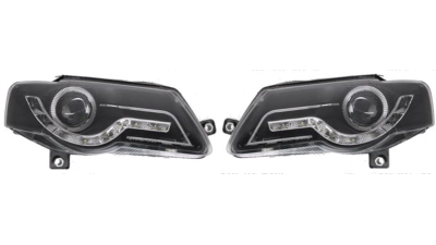 Set faruri tuning VW Passat Sedan+Combi (B6 (3C)) 01.2005-07.2010 BestAutoVest partea Dreapta+Stanga daytime running light, tip bec H9, transparent-negru, manual,