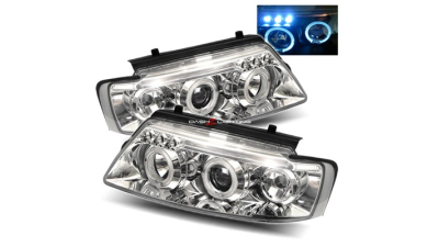 Set faruri tuning Volkswagen Passat Sedan+Estate (B5) 1997-2000 Dreapta+Stanga, Transparent-Silver, fara motoras, tip bec H1+H1, cu angel-eyes