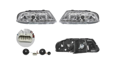 Set faruri tuning VW Passat Sedan+Combi (B5 (3B GP)) 11.2000-01.2005 BestAutoVest partea Dreapta+Stanga daytime running light, tip bec H1+H1, transparent-silver,